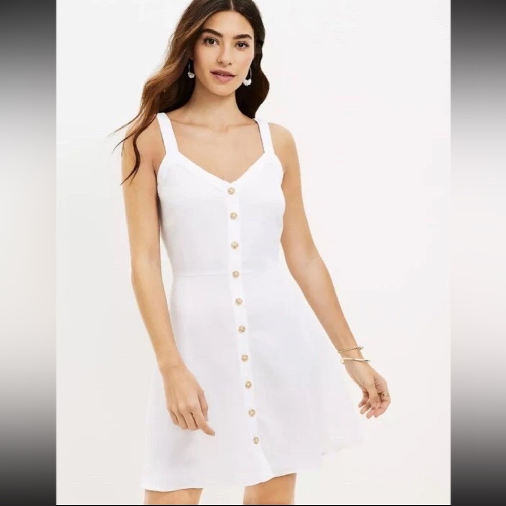 Loft White Linen Button Down Dress